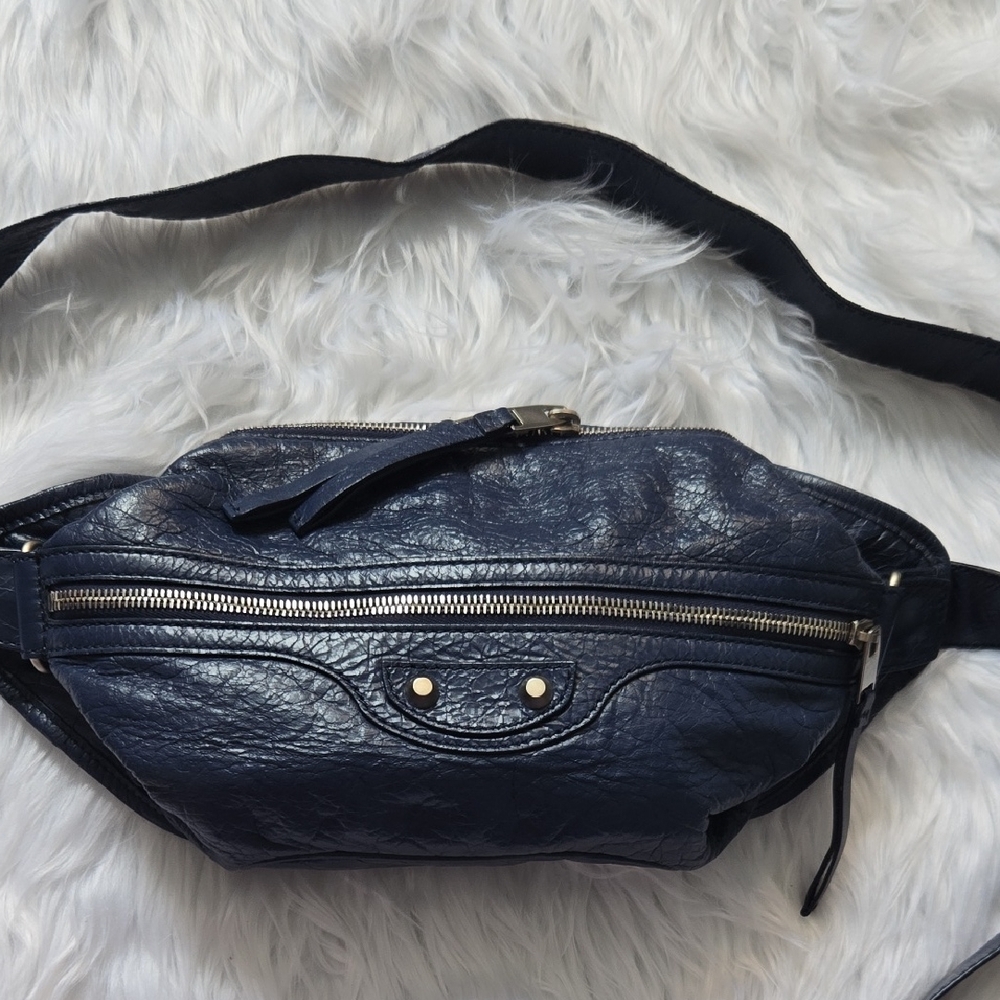 Balenciaga Navy Leather Women's Sling Bag Waist Bag Bumbag Beltbag Fanny Pack